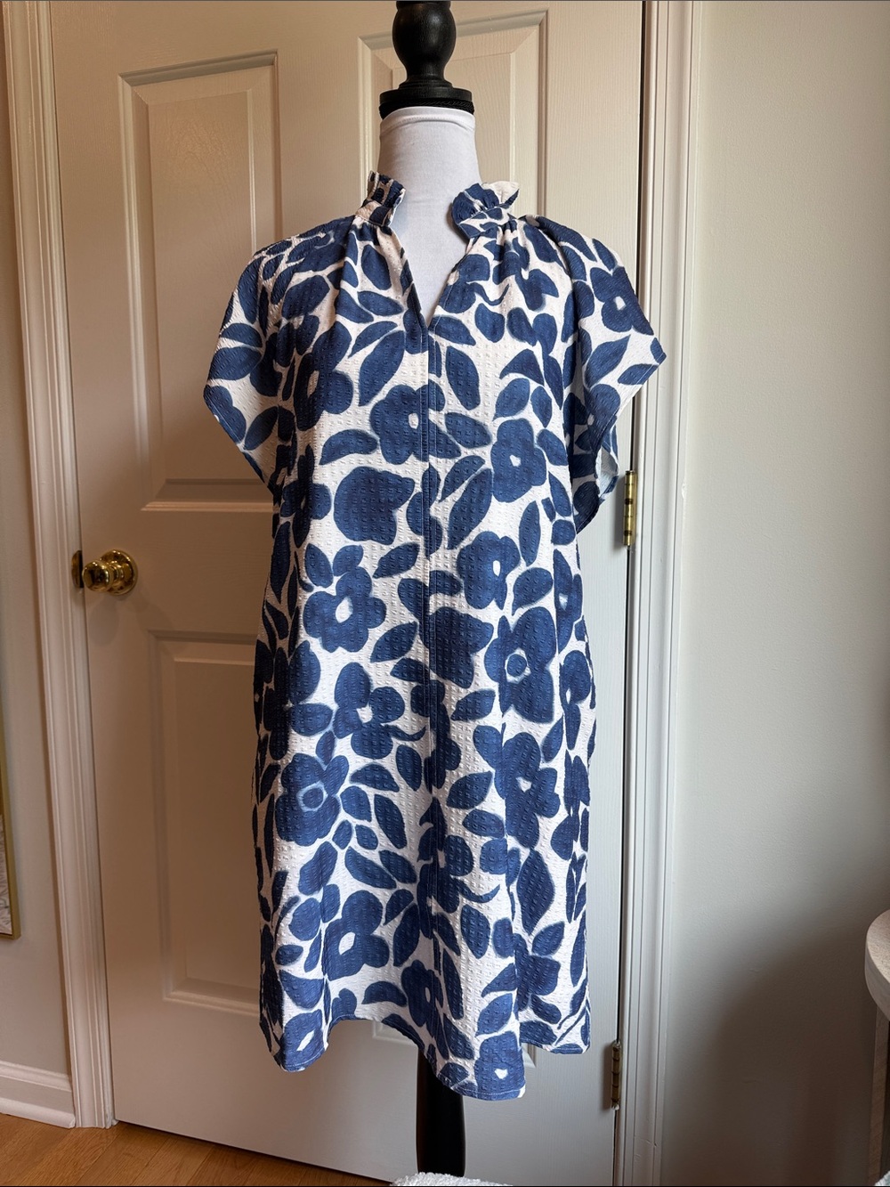 THML Navy and White Floral Midi Shift Dress